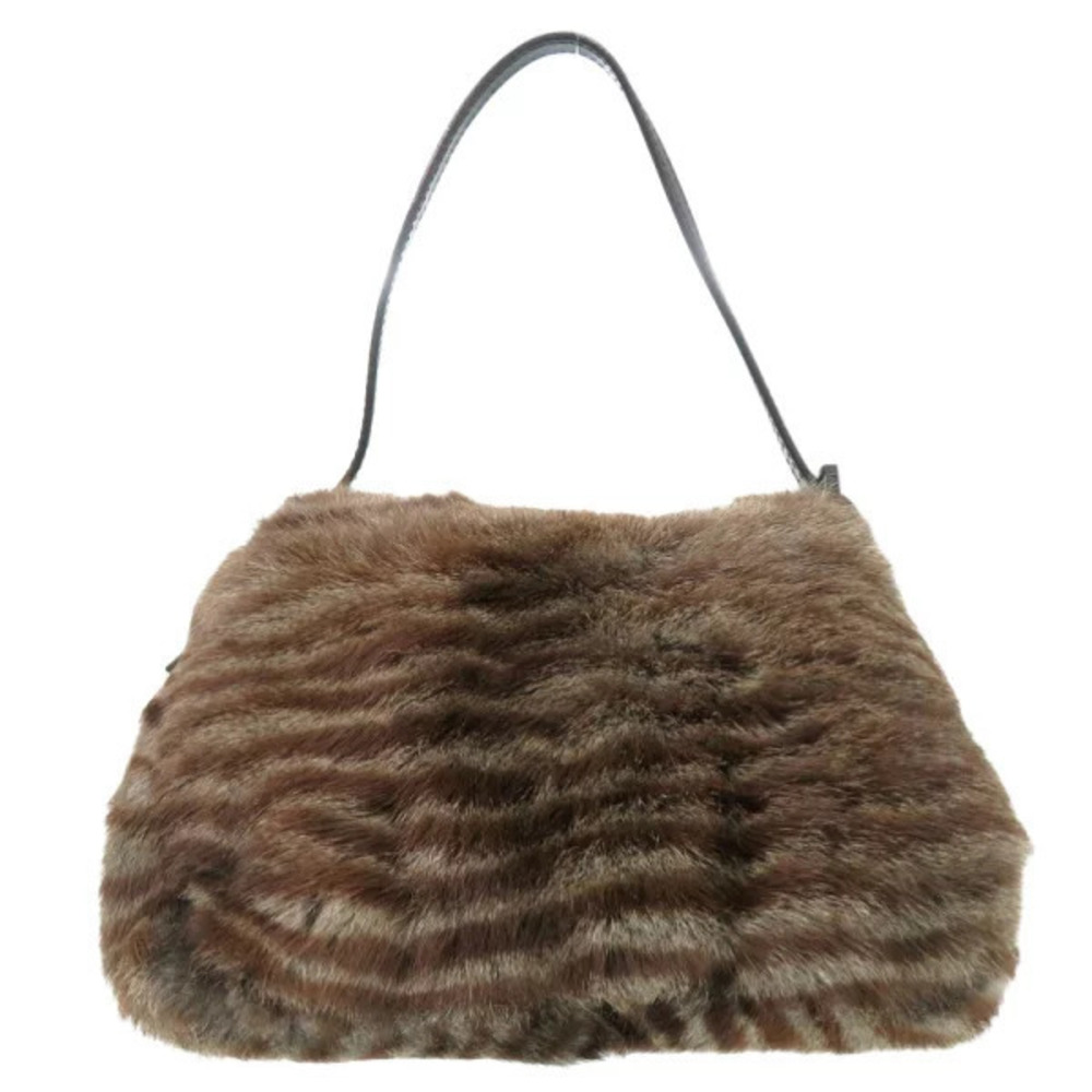 Fendi Rabbit handbag BAGUETTE Fur MAMMA Leather Brown